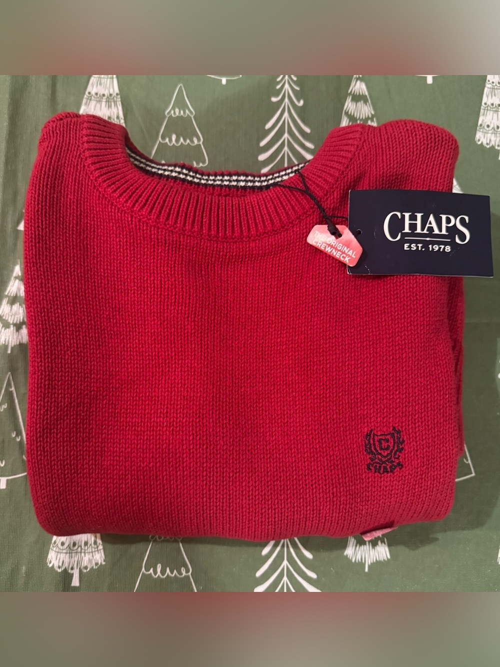 Chaps Men’s Red 100% Cotton Crewneck Sweater Embroidered Logo Medium NWT